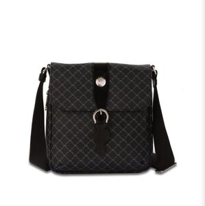 Rioni monogram messenger bag gently gray canvas with leather trim